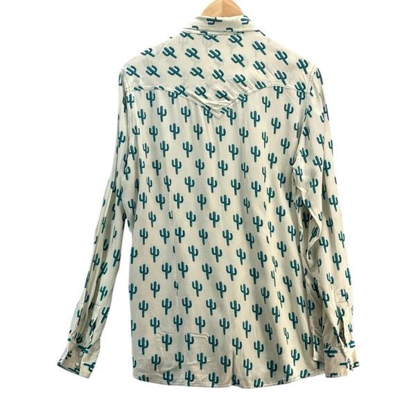 Wrangler Retro Cactus Western Pearl Snap Button Up Long Sleeve Shirt Women Large - Picture 6 of 7
